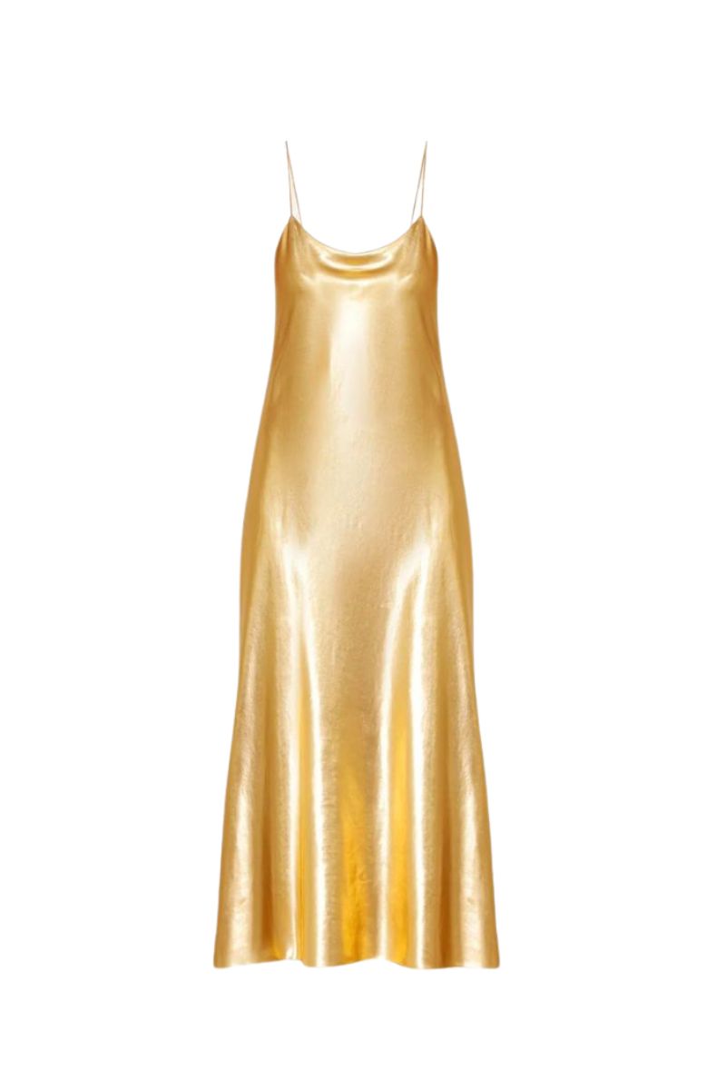 JOSEY GOLD METALLIC COATED SILK MIDI DRESS - CULT MIA