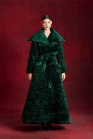 Le Thanh Hoa Verdant Coat in lush green fabric, stylish long coat with tailored fit, perfect for winter wear.