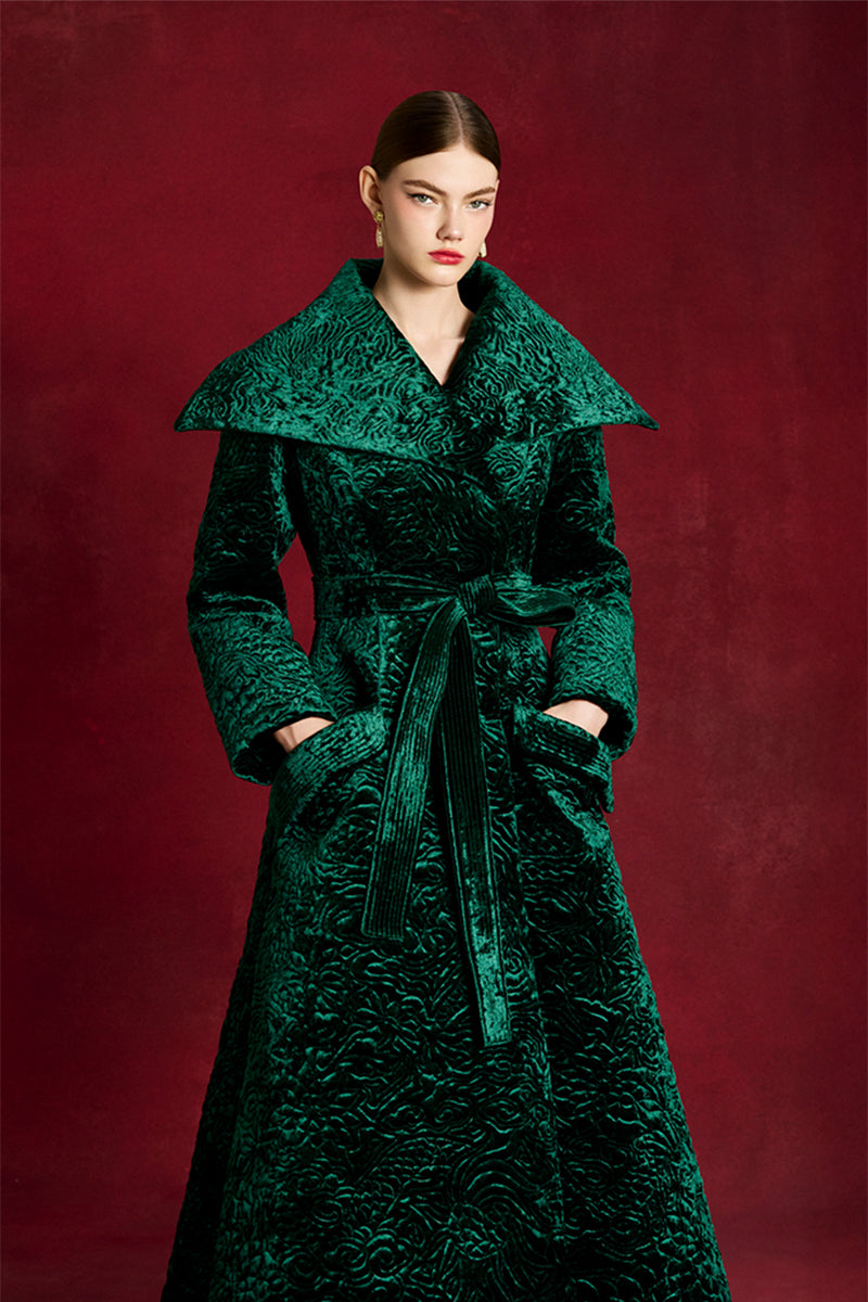 Le Thanh Hoa The Verdant Coat in green, stylish outerwear with a tailored fit, displayed on a model against a neutral background.