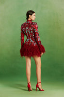 Le Thanh Hoa Ruby Blossom Dress, a stylish mini dress with vibrant floral pattern and elegant design, perfect for summer wear.