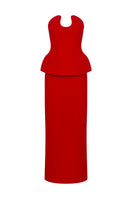 Red Shera corset and skirt gown by Moon Hakaan Yildirim, featuring a fitted corset and flowing skirt, perfect for elegant occasions.