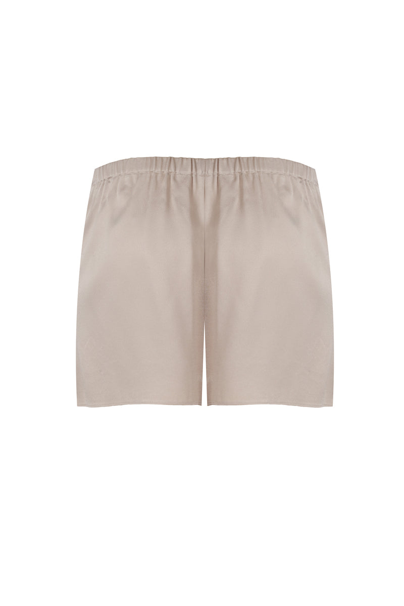 Bocan Couture Georgia Beige pajama cami and short set with soft fabric and relaxed fit, perfect for comfortable sleepwear.