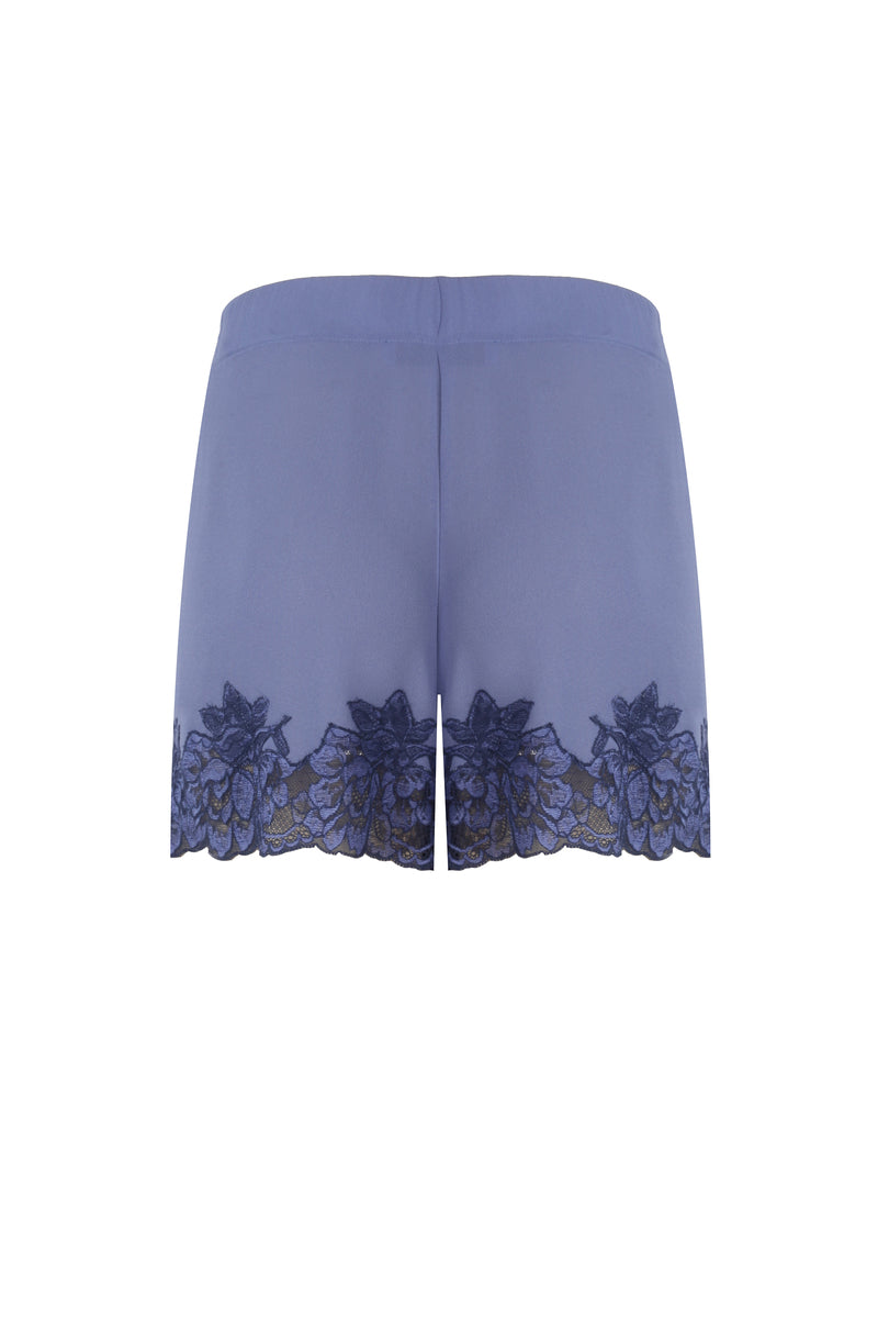 Bocan Couture Luna Silk lilac pajama cami and shorts set, soft silk fabric, lilac color, perfect for comfortable sleepwear.