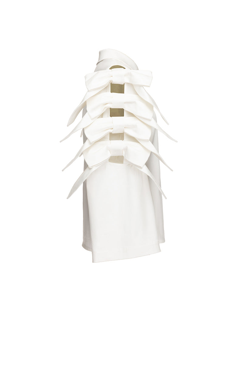 Liya white shirt with bow sleeve design, casual long-sleeve shirt for women, stylish and elegant clothing option.