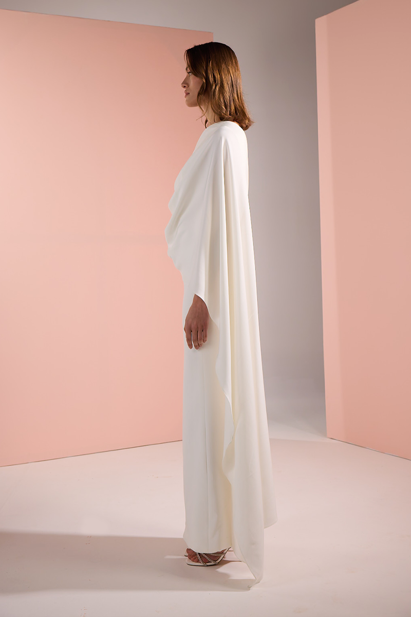 Joanna Andraos CREPE DRESS WITH SCARF IN White