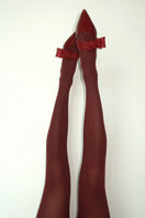 House of Atana Bordeaux nappa and mesh side tie mule heels, stylish open-toe design with sleek heel and side tie detail.