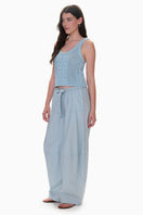 Seafoam Siena Poplin Pants by Rebecca Taylor, featuring a relaxed fit and lightweight cotton fabric, shown on a model.