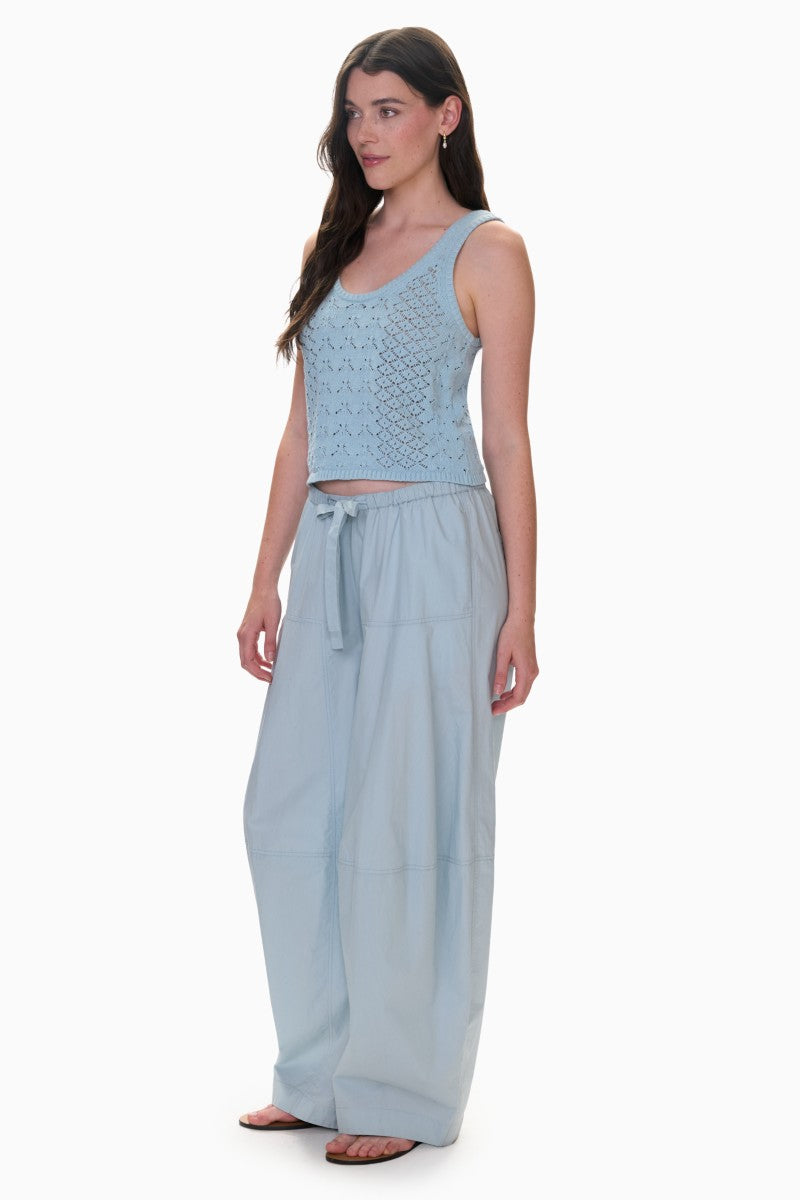 Seafoam Siena Poplin Pants by Rebecca Taylor, featuring a relaxed fit and lightweight cotton fabric, shown on a model.