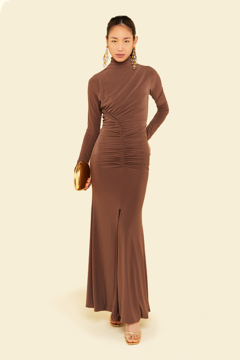 SILENE MAXI DRESS IN BROWN - CULT MIA