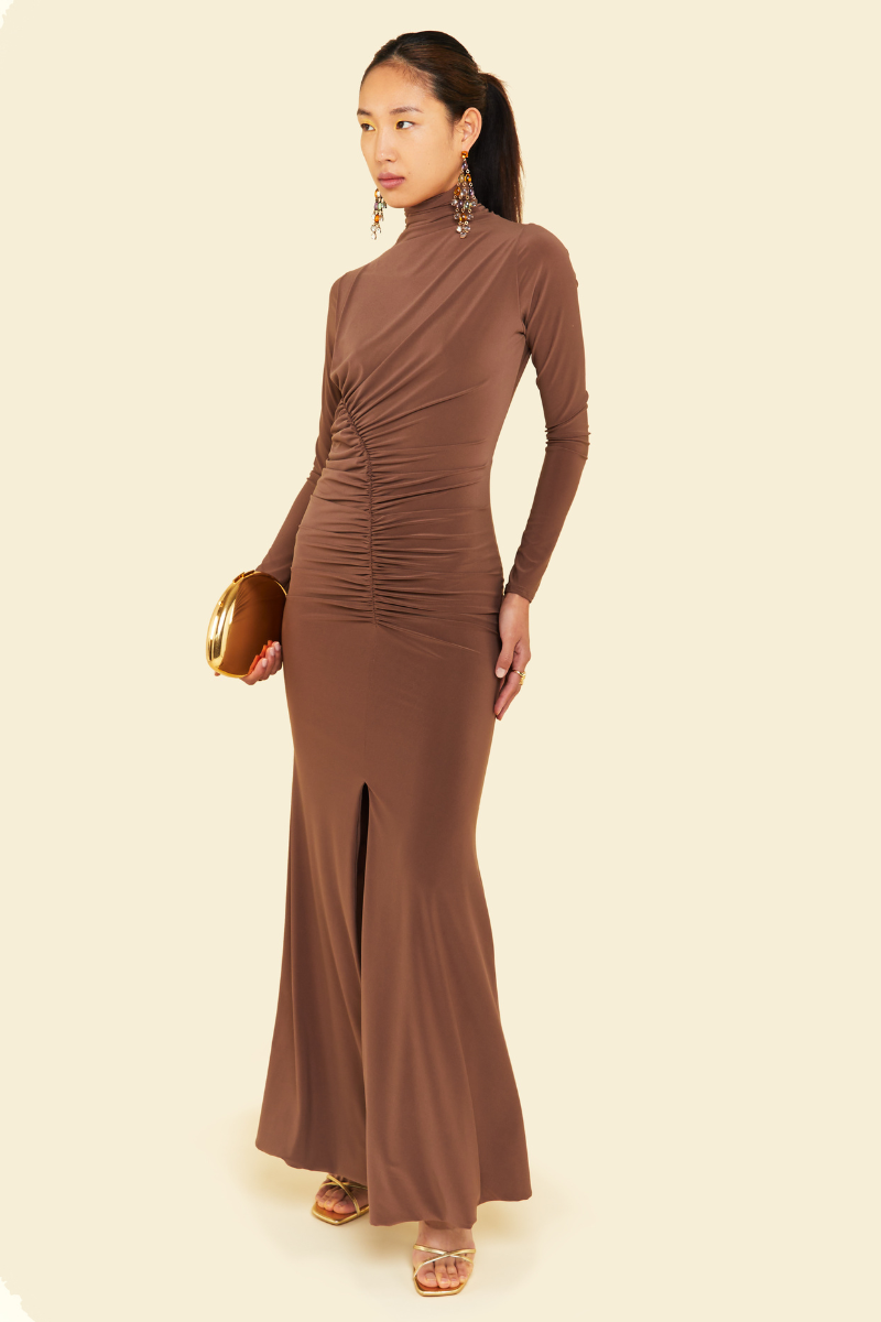 SILENE MAXI DRESS IN BROWN - CULT MIA