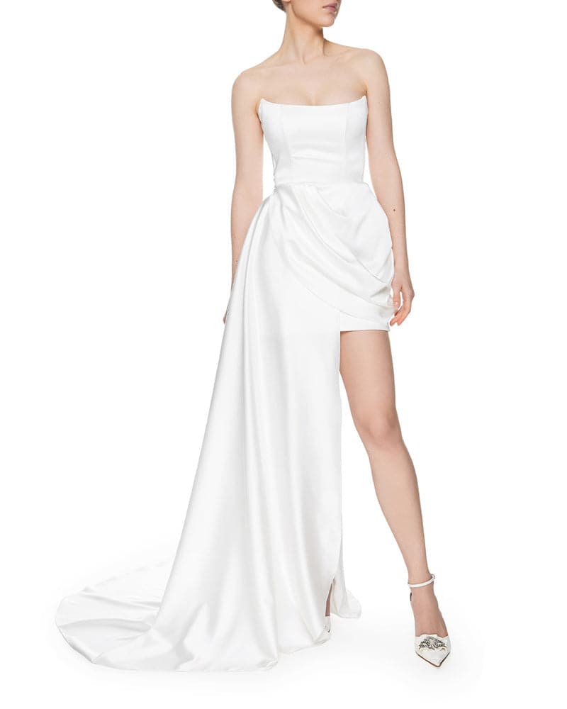ANASTASIA WHITE MINI DRESS WITH TRAIL - CULT MIA