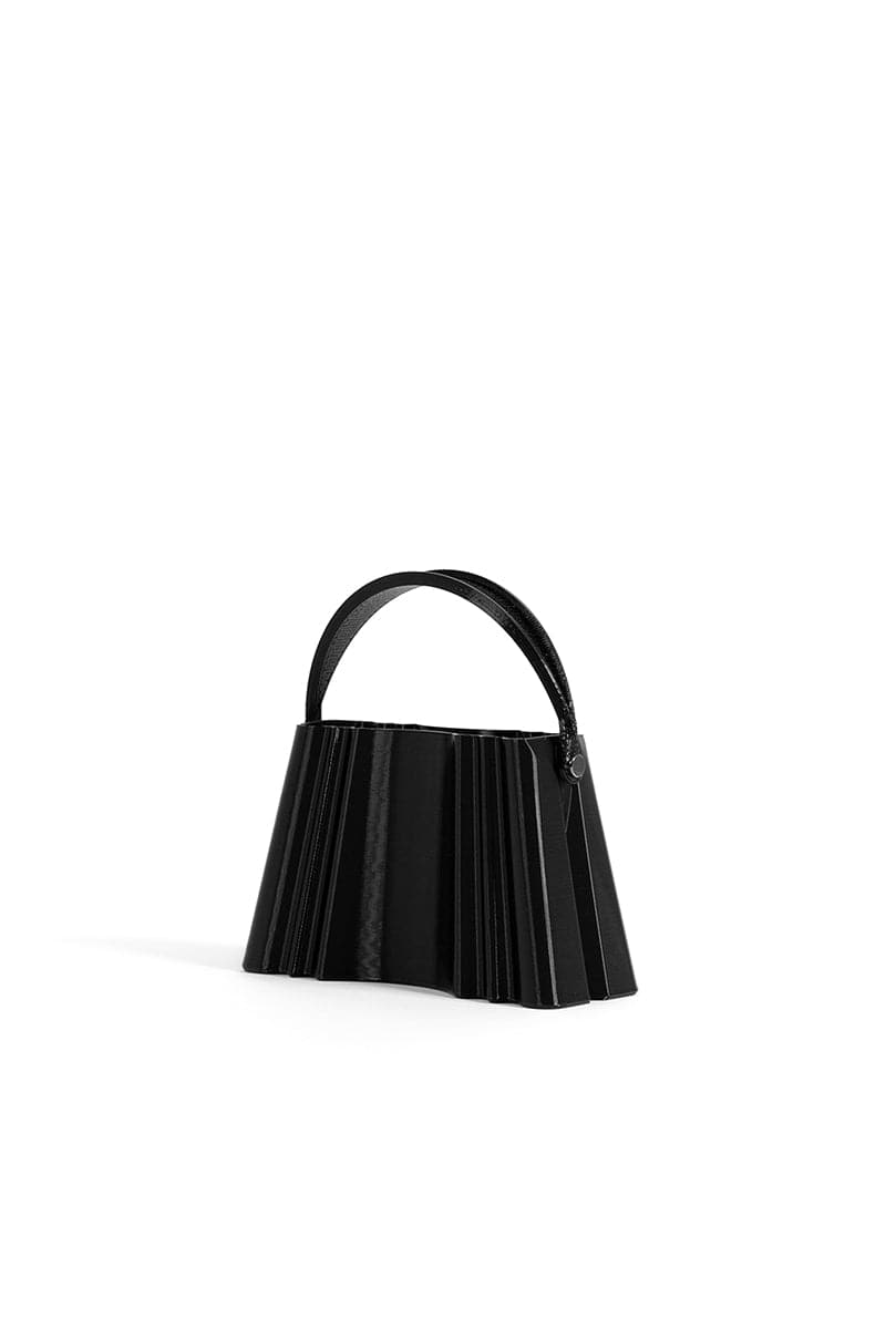 Black silk clutch bag by TOUCHLESS, elegant and smooth with a sleek design, perfect for evening or formal occasions.