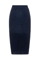 Navy knit midi skirt from Liya featuring a fitted waist and soft, stretchy fabric, perfect for casual and chic outfits.
