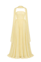 Yellow strapless gown by Joanna Andraos featuring a flowing silhouette and elegant design, shown in SKU_23.jpg.