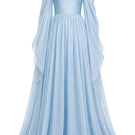 Baby blue strapless gown by Joanna Andraos, featuring elegant flowing fabric and a fitted bodice.