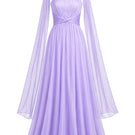 Elegant lavender gown by Joanna Andraos featuring flowing fabric and intricate detailing, perfect for formal occasions.