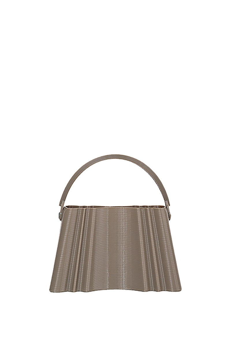 Touchless Stone Silk Clutch with smooth fabric exterior, elegant design, and wrist strap for stylish evening accessories.