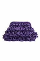 Small rope clutch bag in plum purple by FOLKLORE THE LABEL, with a textured rope design and compact size.
