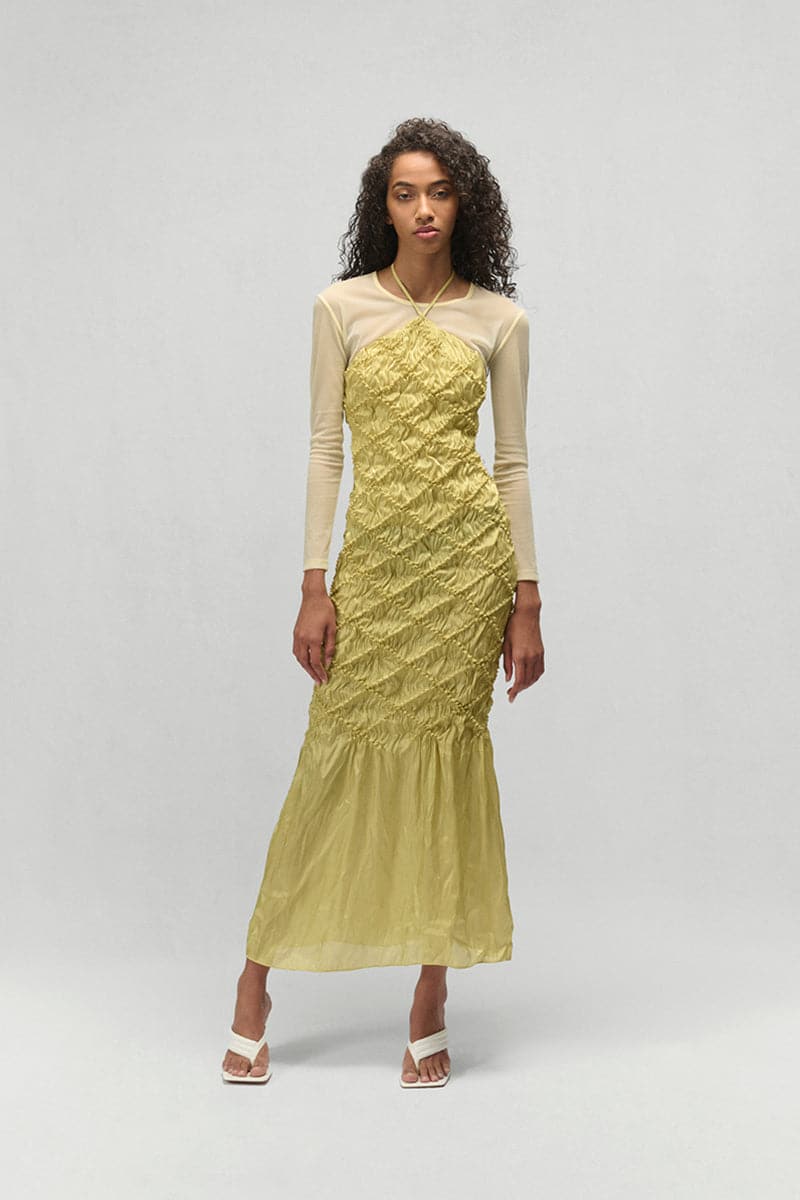 SOFIA YELLOW HALTER NECK SHIBORI MAXI DRESS - CULT MIA