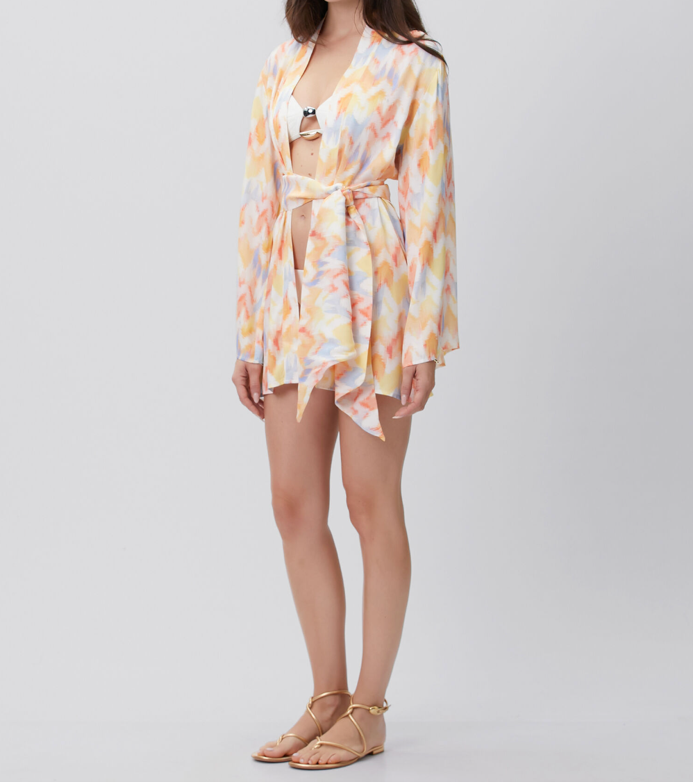 Maliluha Soleil Caftan cover-up in lightweight fabric, featuring vibrant patterns and flowing design for summer beachwear.
