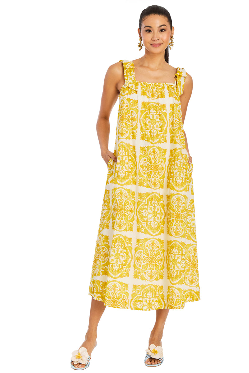SOLENN MIDI DRESS IN YELLOW TILE - CULT MIA