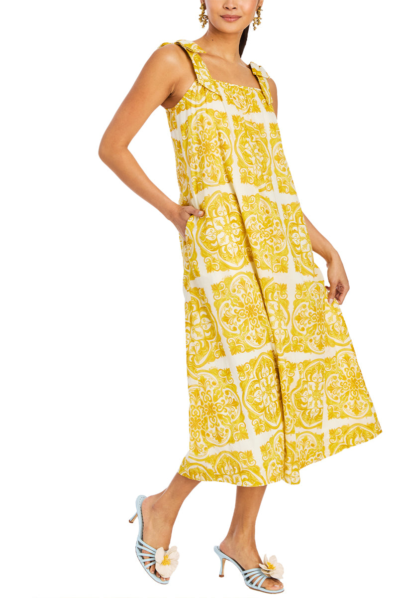 SOLENN MIDI DRESS IN YELLOW TILE - CULT MIA