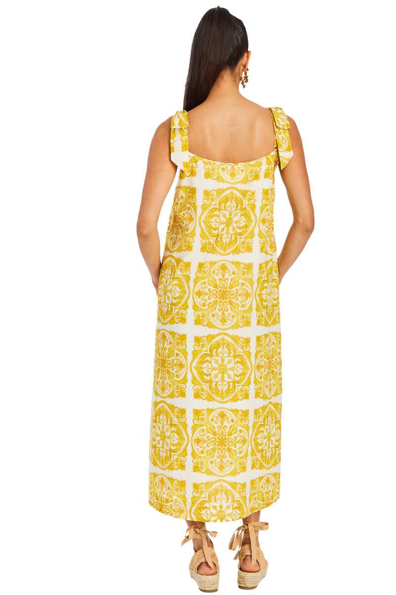SOLENN MIDI DRESS IN YELLOW TILE - CULT MIA