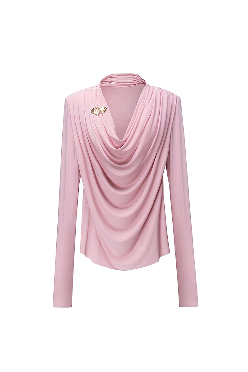 Jenny K Tran Soniq top in baby pink, stylish women's blouse with long sleeves and a soft, comfortable fit.