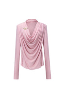 Jenny K Tran Soniq top in baby pink, stylish women's blouse with long sleeves and a soft, comfortable fit.