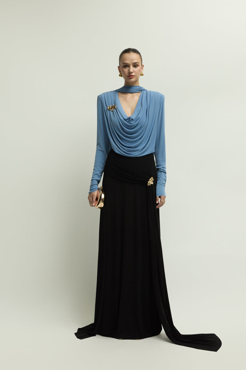 Jenny K Tran Soniq Top in blue, a stylish women's sleeveless blouse with a relaxed fit and round neckline.