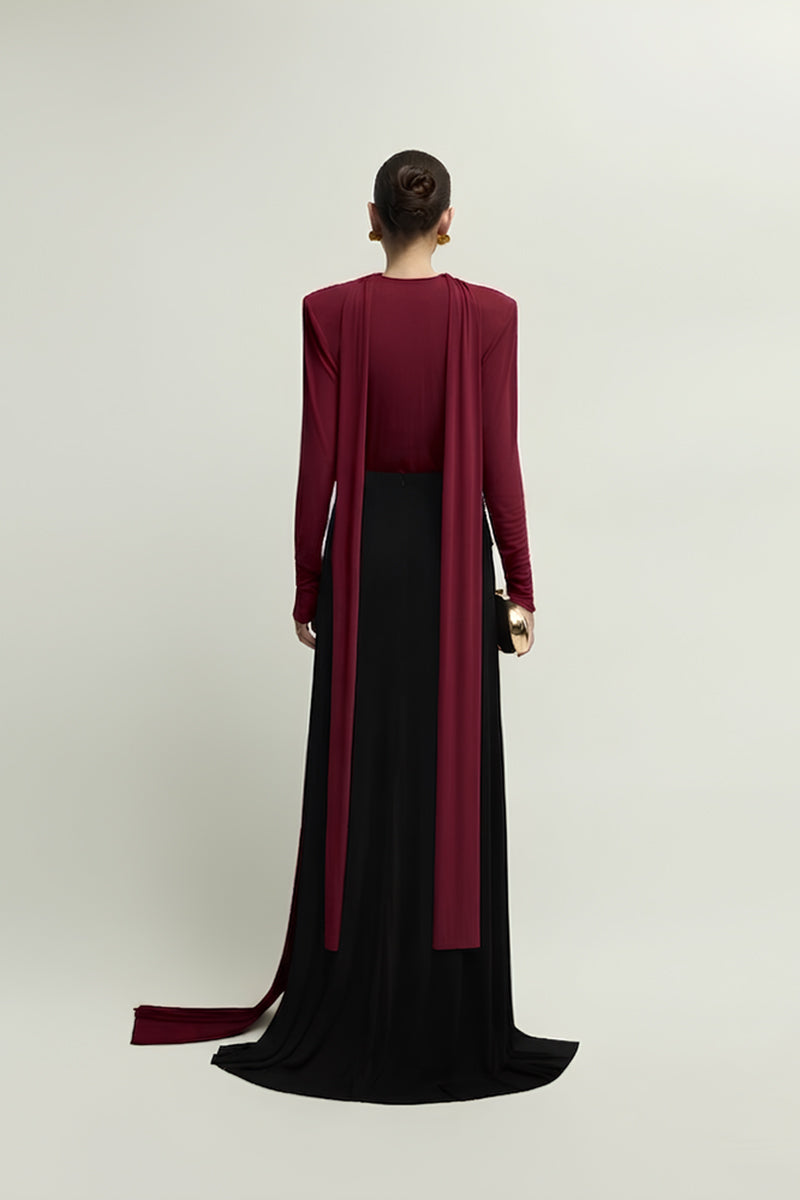 Jenny K Tran SONIQ Top in burgundy, stylish women's blouse with long sleeves and a relaxed fit.