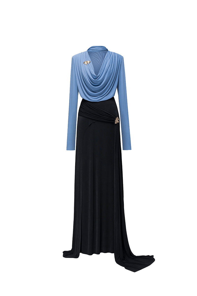 Blue DENVIL maxi skirt by Jenny K Tran, flowing black skirt with a stylish, elegant design and lightweight fabric.