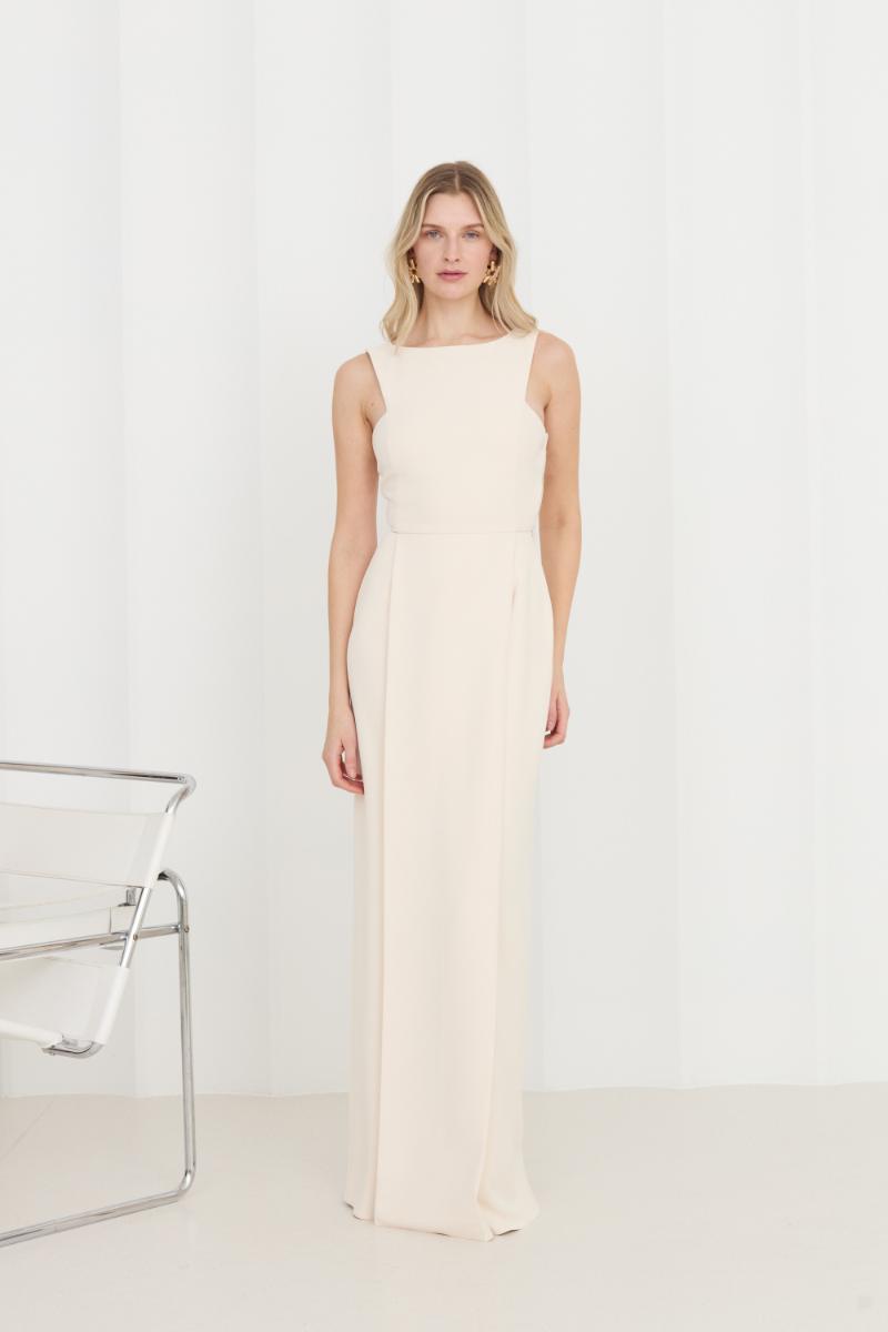 Undress Sonora Pastel Cream Long Dress with Pleated Pencil Skirt | Cult Mia Undress Sonora Pastel Cream Long Dress with Pleated Pencil Skirt | Cult Mia