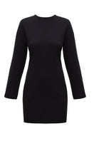 Black long-sleeve mini jersey dress by UNDRESS, featuring a fitted silhouette and simple, stylish design.