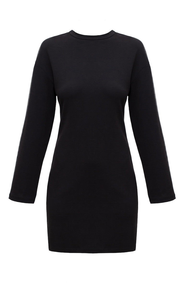 long sleeve a line black dress UNDRESS SOREN LONG-SLEEVE MINI JERSEY verishop MakeMeChic Women's Sweater Dress Size:UK 14 | US 10 | XL hugging the middle before