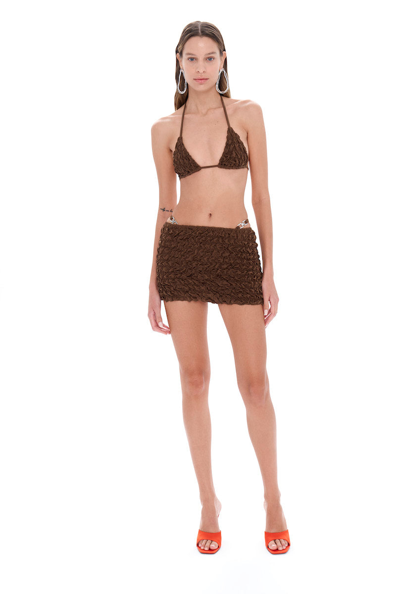 Selia Richwood LIA Brown Mini Beach Skirt cover-up with lightweight fabric and casual style, perfect for beach or poolside wear.