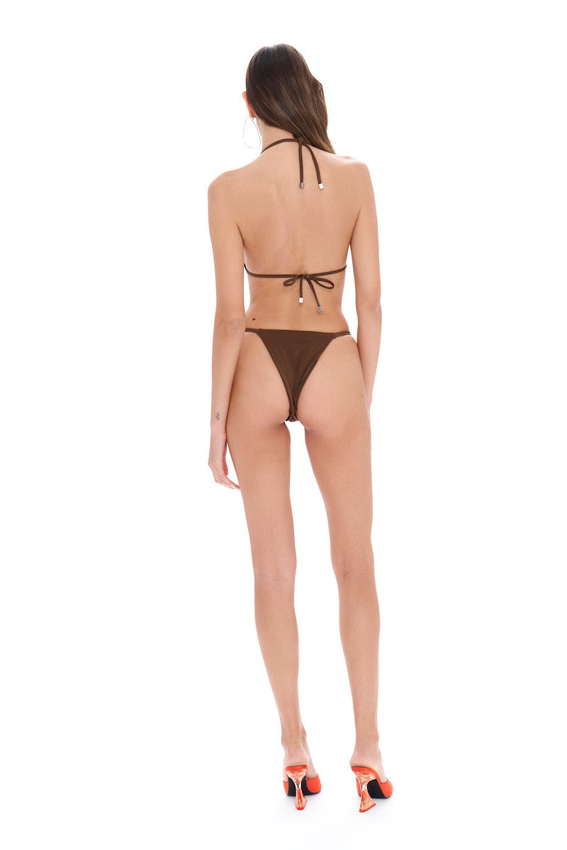 Selia Richwood Lia Brown bikini featuring a stylish two-piece design with adjustable straps and minimal coverage.