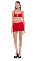 Selia Richwood LIA Red Mini Beach Skirt cover-up with lightweight fabric and stylish design, perfect for beach or poolside wear.
