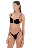 Selia Richwood LIA black bikini with triangle top and matching bottoms, displayed on a neutral background.