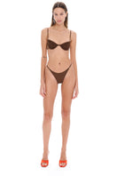 Selia Richwood Amy Brown bikini top and bottom set with adjustable straps and slim fit, perfect for beachwear and swimming.
