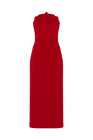 Red Saray midi dress by PODYH featuring a flowy design and elegant style for versatile occasions.