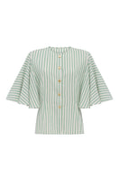 PODYH NAR blouse in green and white, stylish shirt with a relaxed fit, featuring a collar and button-down front.