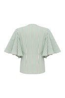 Podyh NAR blouse in green and white, stylish shirt with a relaxed fit, shown on a hanger against a neutral background.