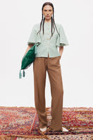 Podyh NAR blouse in green and white with a stylish shirt design, featuring a relaxed fit and button-down front.