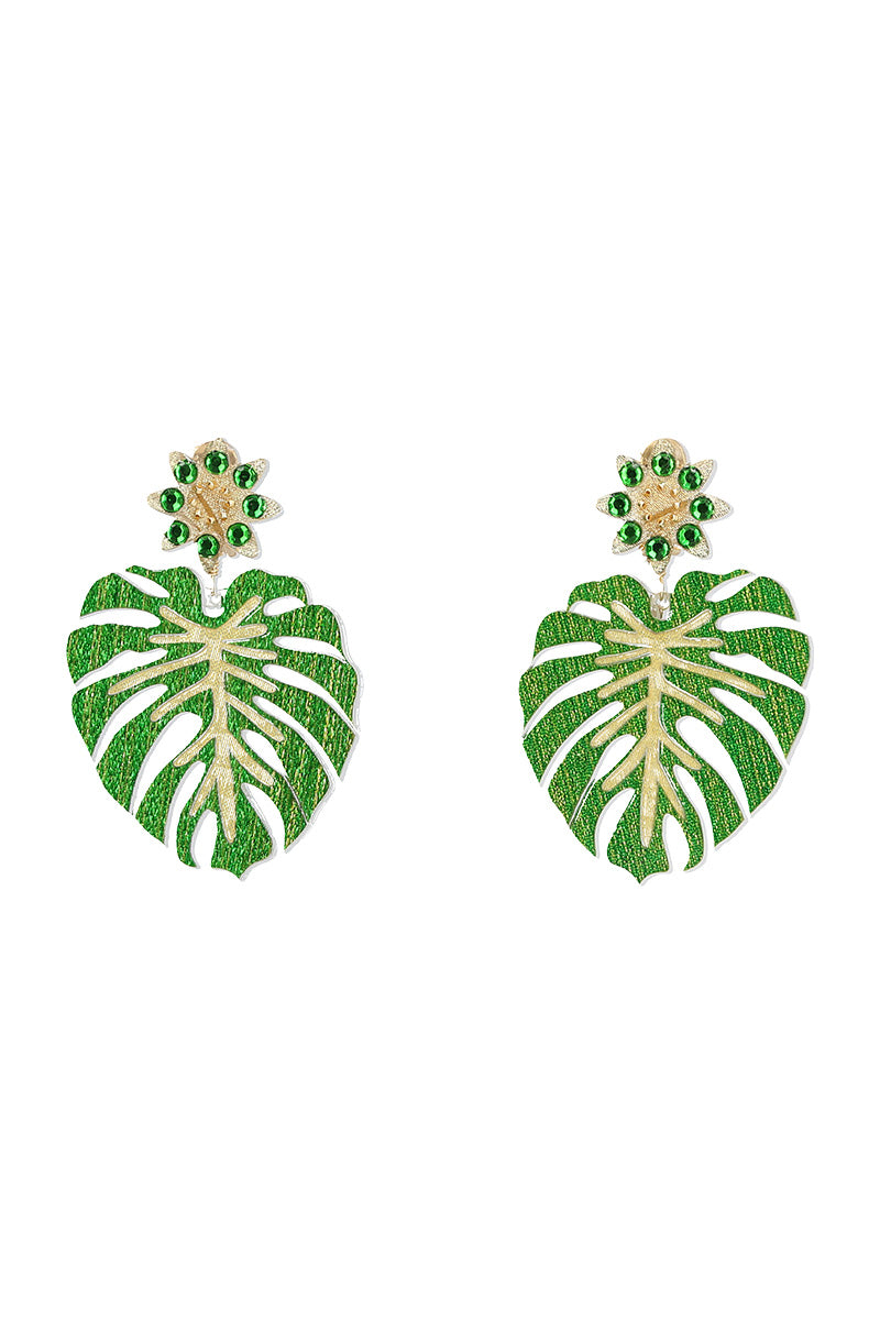 Green Mercedes Salazar Selva earrings featuring vibrant, handcrafted earrings with bold, colorful design and intricate detailing.