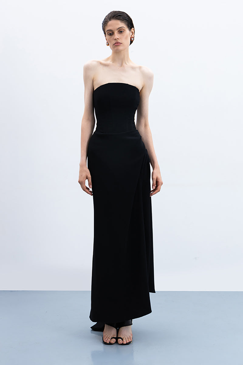 SCULPTURAL CORSET GOWN IN BLACK - CULT MIA
