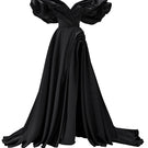 Black volume sculpted gown by Monetre featuring a fitted silhouette and elegant design, perfect for formal occasions.