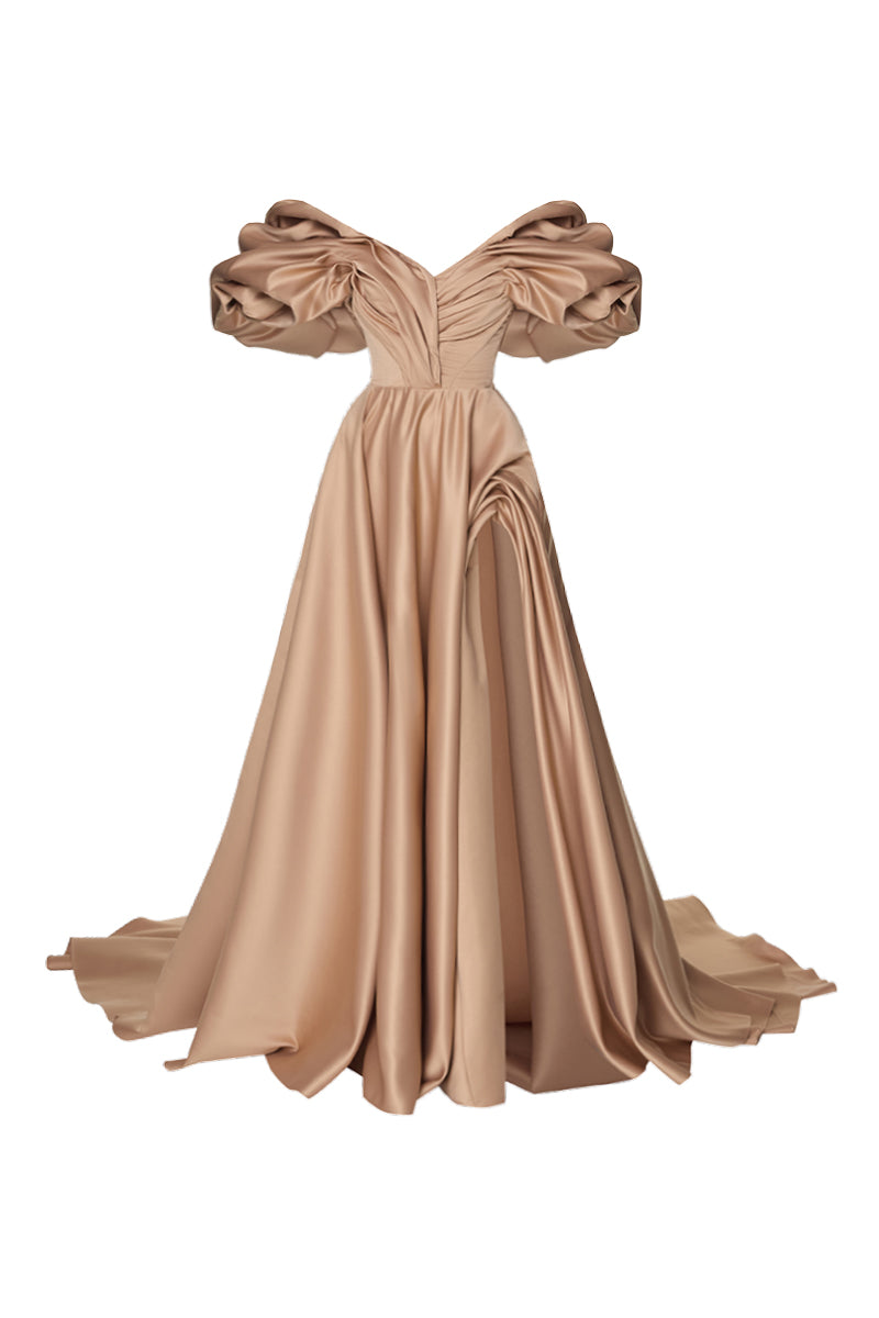 VOLUME SCULPTED DRESS IN CARAMEL - CULT MIA