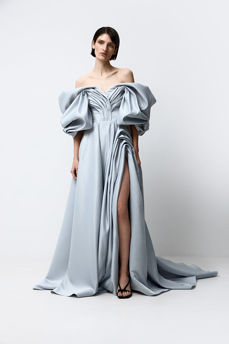 VOLUME SCULPTED DRESS IN LIGHT BLUE - CULT MIA