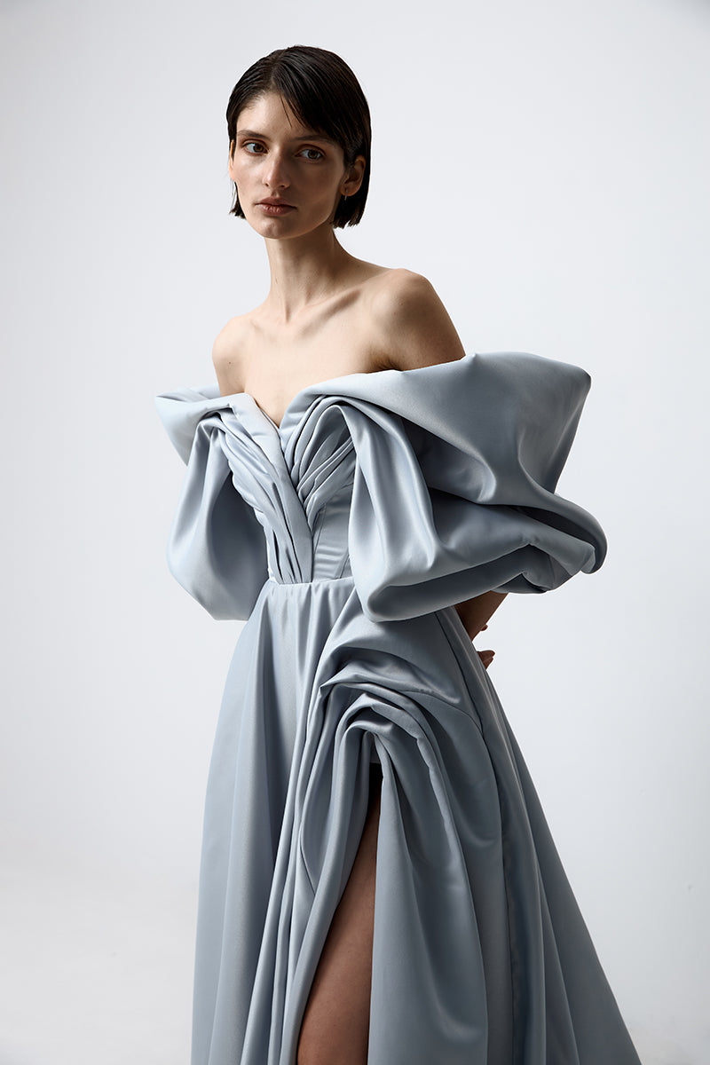 VOLUME SCULPTED DRESS IN LIGHT BLUE - CULT MIA